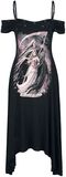 Gothicana X Anne Stokes - Schwarzes Kleid mit Print und Ösen, Gothicana by EMP, Mittellanges Kleid