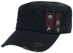 Schwarze Army-Cap mit Print, Aufnähern und Nieten, Rock Rebel by EMP, Cap