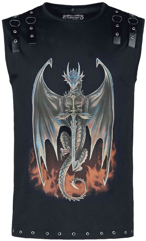 Gothicana X Anne Stokes - Black Tank-Top With Large Dragon Frontprint