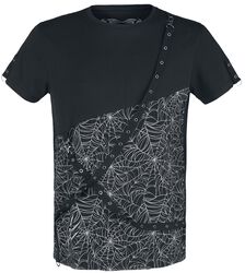 Gothicana X Anne Stokes - Schwarzes T-Shirt mit Print und Riemen