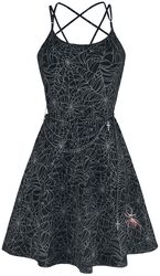 Gothicana X Anne Stokes - Schwarzes kurzes Kleid mit Print und Kettengürtel, Gothicana by EMP, Kurzes Kleid