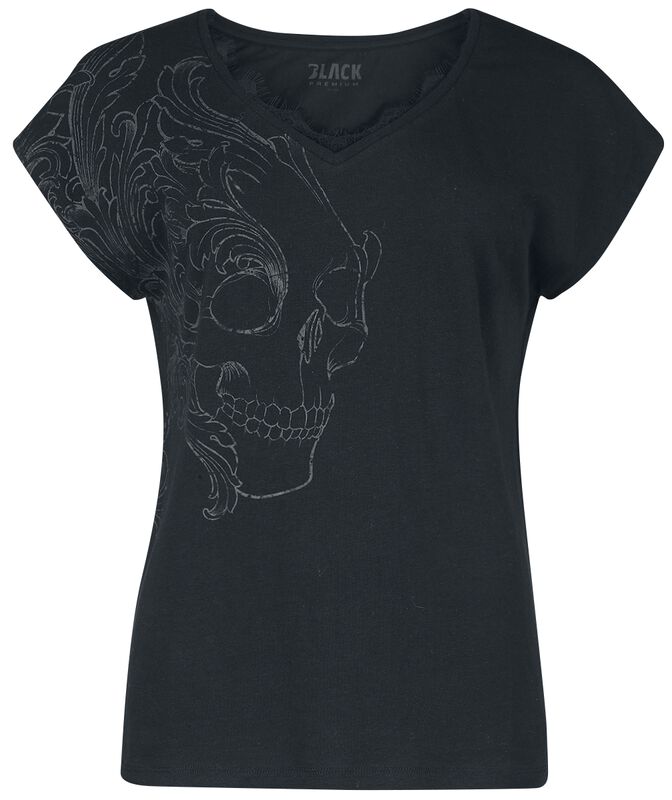 T-Shirt mit Totenkopf Print und Spitze