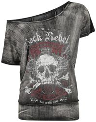 Dunkelgraues T-Shirt mit weitem Ausschnitt und Print, Rock Rebel by EMP, T-Shirt