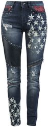Skarlett - dunkelblaue Jeans mit Prints und vielfältigen Details