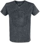 Graues T-Shirt mit Waschung und Rockhand-Applikation, EMP Premium Collection, T-Shirt