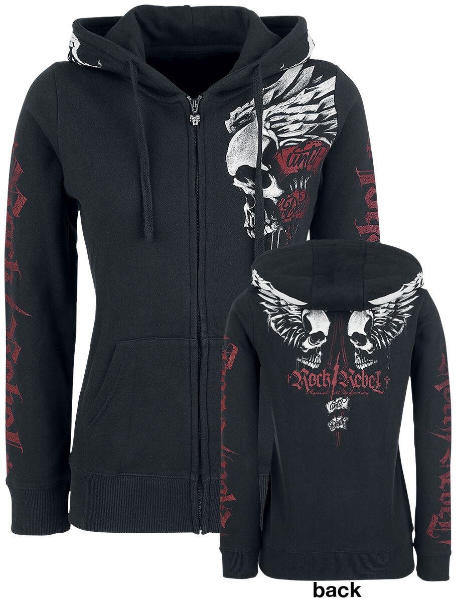 Felpa Con Cappuccio Donna Rock Rebel By EMP, Rosso Scuro Con Rivetti XL, Taglio Regular - 3