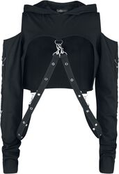 Cropped Hoodie with Straps, Gothicana by EMP, Felpa con cappuccio