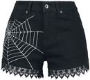 Schwarze Shorts mit Print und Spitzensaumkante, Gothicana by EMP, Hotpant