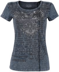 blaues T-Shirt mit Waschung und Print, Rock Rebel by EMP, T-Shirt