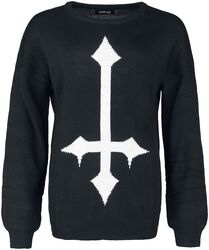 Knitted sweater with large cross, Black Blood by Gothicana, Maglione