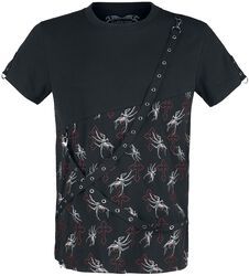 Gothicana X Anne Stokes - Schwarzes T-Shirt mit Print und Riemen