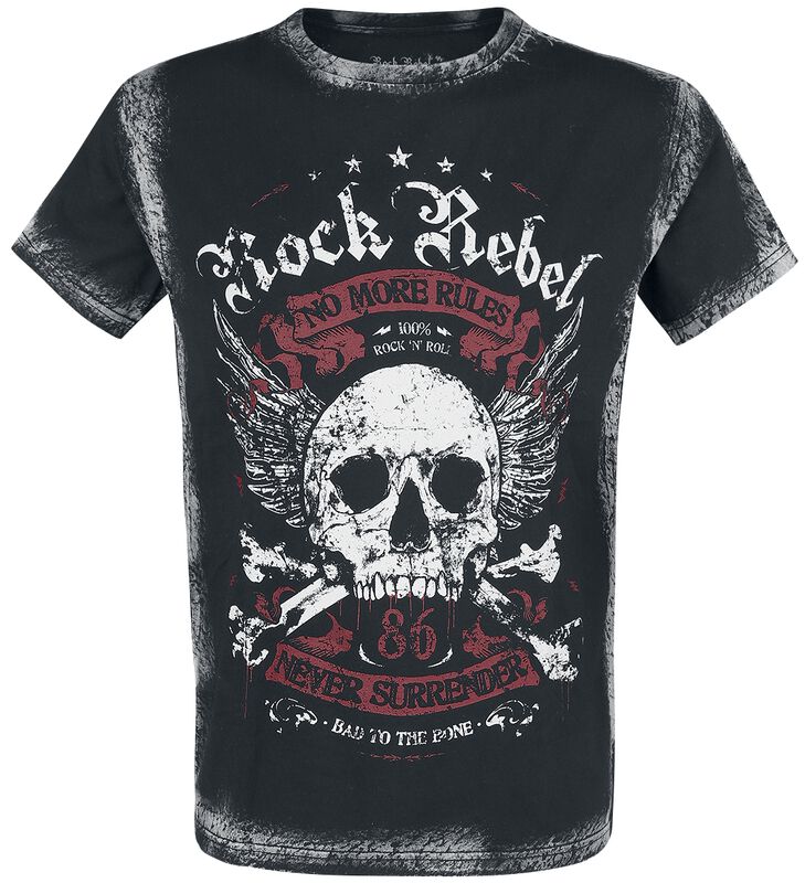 T-Shirt Noir Imprimé Frontal & Délavé