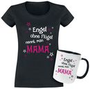 Geschenkbox - Geschenkset  - T-shirt + Tasse Engel ohne Flügel nennt man Mama, Familie & Freunde, T-Shirt