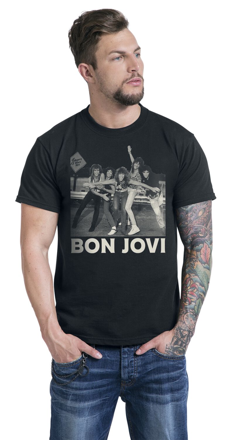 T-Shirt Homme Bon Scott Live Photo Noir - 100% Coton, Coupe Standard