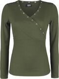 grünes Langarmshirt mit Ösen und V-Ausschnitt, Black Premium by EMP, Langarmshirt