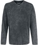 Langarmshirt mit V-Ausschnitt und Waschung, Black Premium by EMP, Langarmshirt