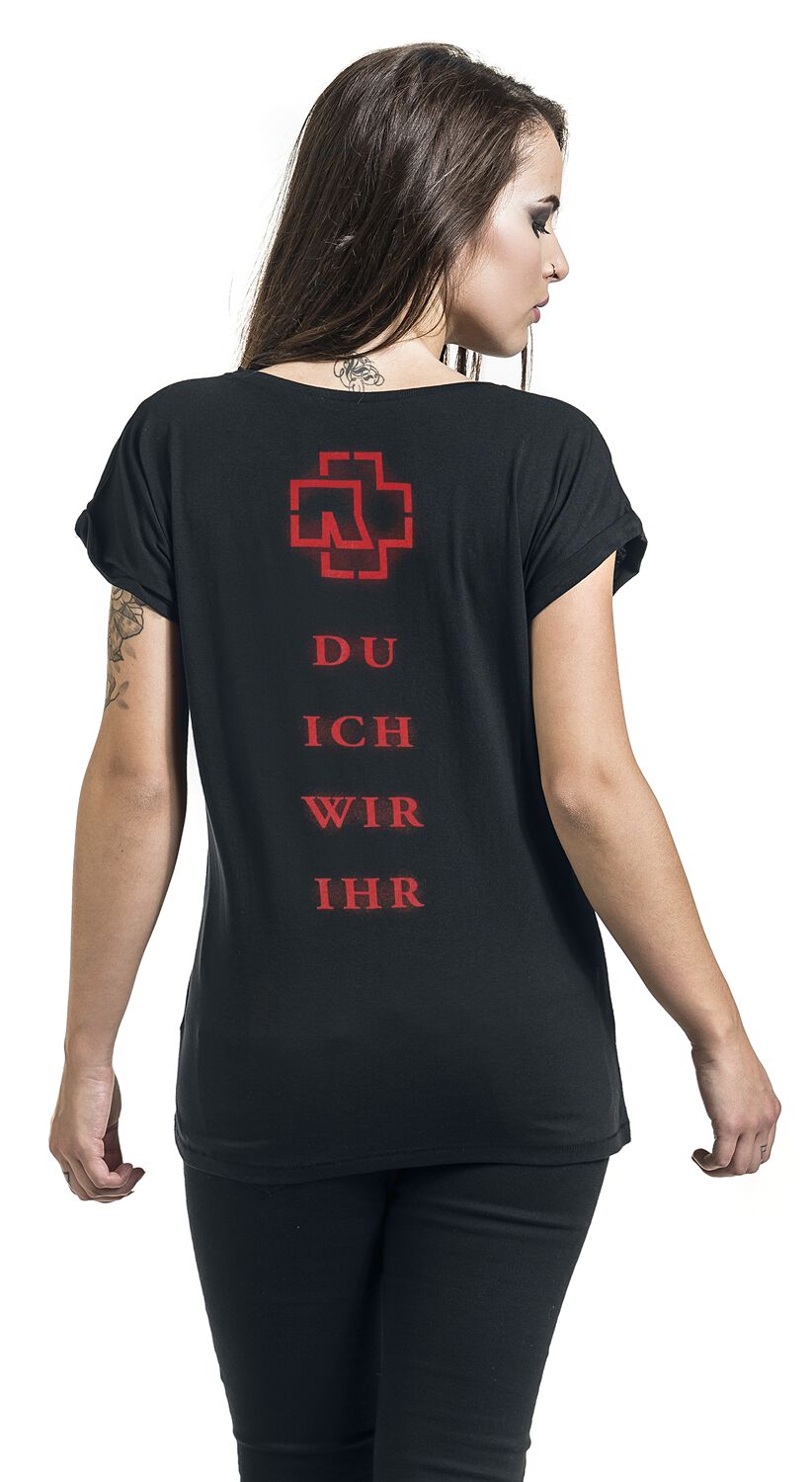 Rammstein T-shirt Du Ich wir Ihr Schwarz, Official Band Merchandise Fan Shirt black with chest and back print, Black, M