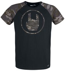 Schwarzes T-Shirt mit Rockhand-Print in camouflage, EMP Stage Collection, T-Shirt