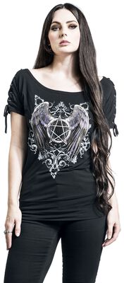 Gothicana X Anne Stokes - Schwarzes T-Shirt mit Print und Schnürung