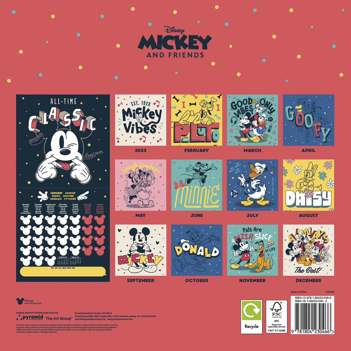 Calendrier Mural 2024, Mickey & Minnie Mouse Calendrier mural