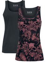 Black Premium Damen Top Mit Ornament-Print – Schwarz, Rundhals, Mit Knopfdetail