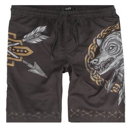 Swim Shorts With Arrow and Wolf Print, Black Premium by EMP, Badeshort