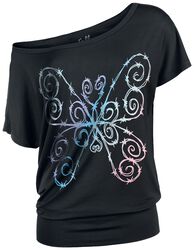T-Shirt mit buntem Stacheldraht-Schmetterling, Full Volume by EMP, T-Shirt