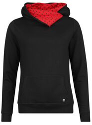 Sweat Col châle à capuche rouge et noir et bandeau, Pussy Deluxe, Sweat-shirt à capuche