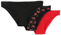 Three Pack Slips with Heart Print, Black Premium by EMP, Panty-Set