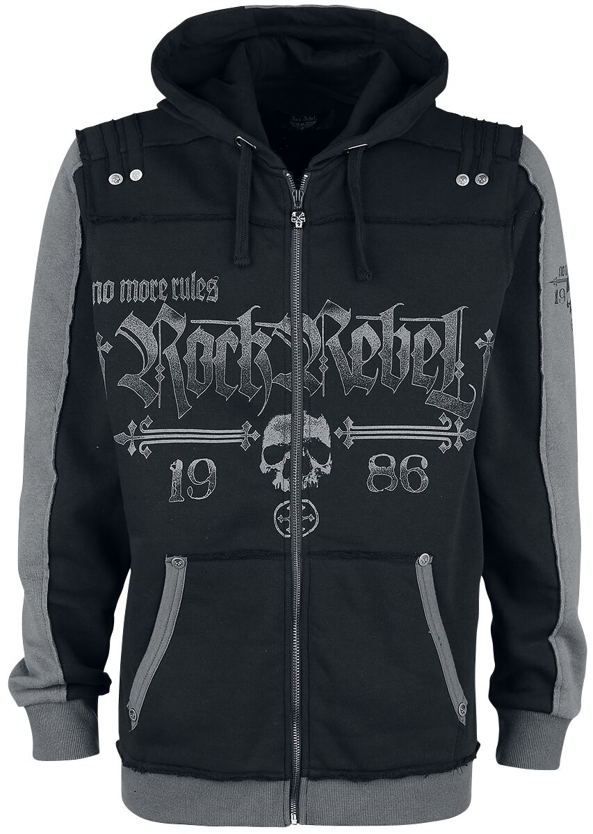 Schwarze Kapuzenjacke mit Rock Rebel und Skull-Prints Rock Rebel