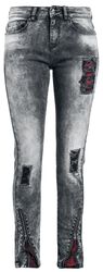 Skarlett - Jeans mit starker Waschung, Rissen und Karo-Details, Rock Rebel by EMP, Jeans
