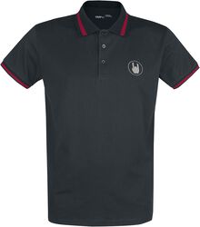 Schwarzes Poloshirt mit Stickerei und roten Details, EMP Premium Collection, T-Shirt