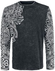 Schwarzes Langarmshirt mit Waschung und Print, Black Premium by EMP, Langarmshirt