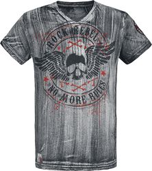 Graues T-Shirt mit V-Ausschnitt und Print, Rock Rebel by EMP, T-Shirt
