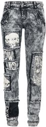 Skarlett - graue Jeans mit starker Waschung, Prints und Patches