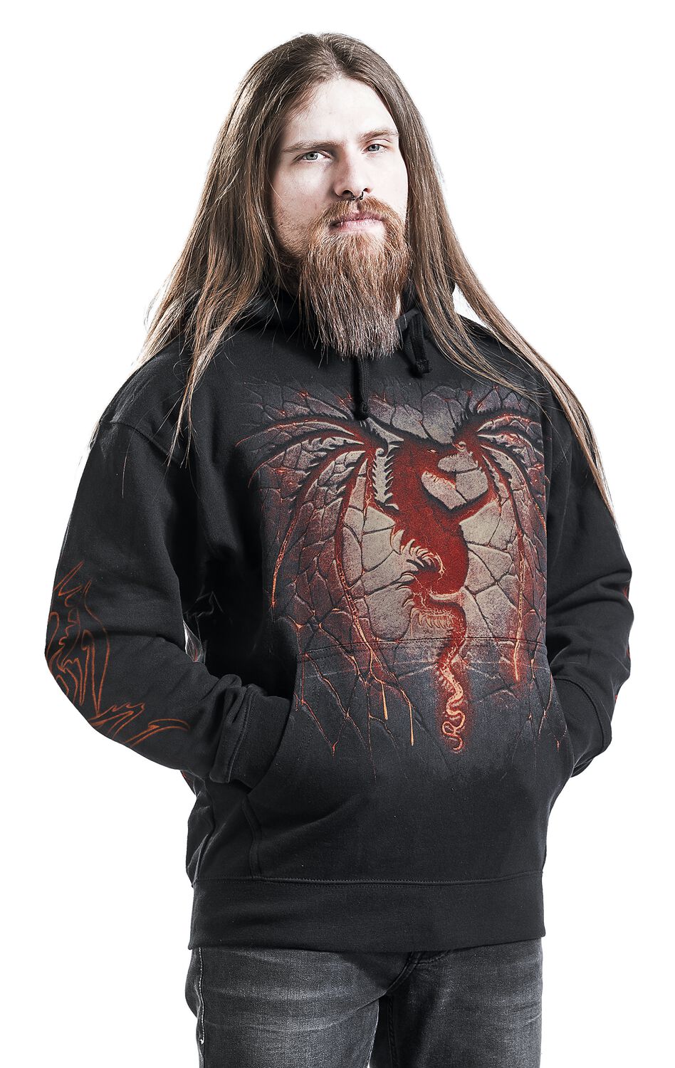 Sweat à Capuche Homme Spiral Dragon’s Cry – 100% Coton – Coupe Regular – Noir – Style Streetwear Gothique