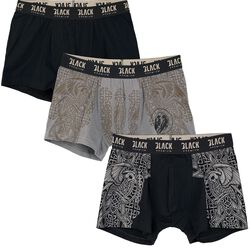 Schwarz/graues Boxershort-Set mit keltisch anmutenden Prints, Black Premium by EMP, Boxershort