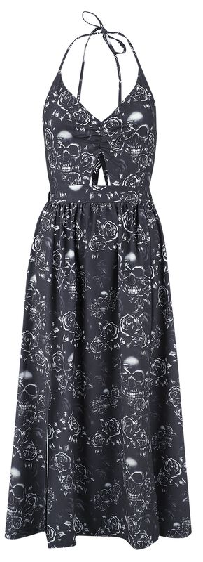 Double Slit Dress with Roses and Skulls