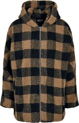 Ladies Hooded Oversized Check Sherpa Jacket, Urban Classics, Übergangsjacke
