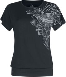 Sport und Yoga - Schwarzes lockeres T-Shirt mit detailreichem Print, EMP Special Collection, T-Shirt