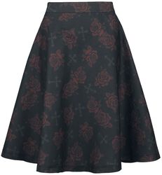 Skirt with Roses and Crosses, Rock Rebel by EMP, Mittellanger Rock