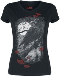 T-Shirt mit Rabenprint, Black Premium by EMP, T-Shirt