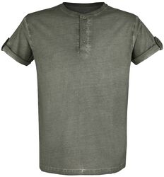 grünes T-Shirt mit Knopfleiste und umgeschlagenen Ärmeln, Black Premium by EMP, T-Shirt