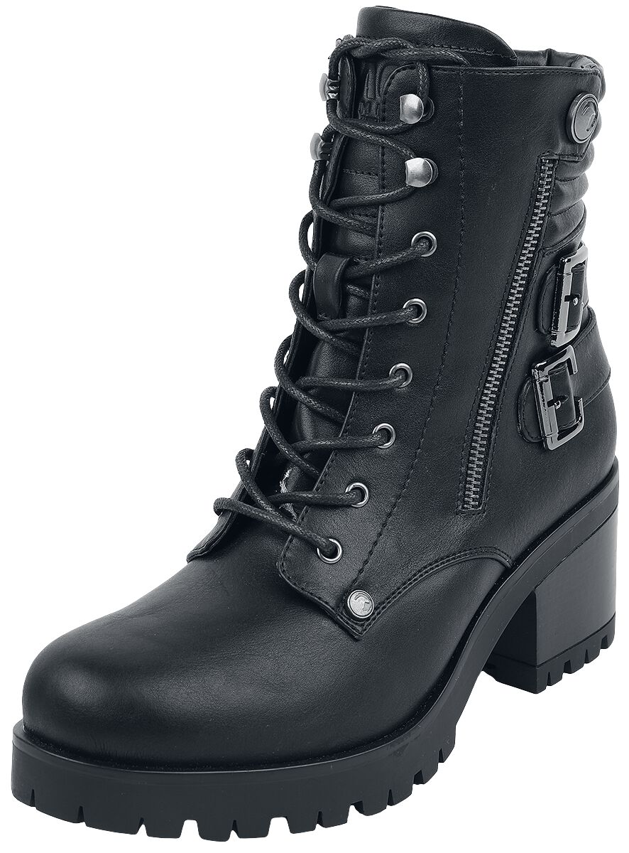 Schwarze Schnürboots mit Schnallen und Absatz Black Premium by
