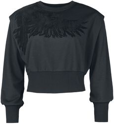 Sweat Crop Top avec Imprimé Corbeau, Black Premium by EMP, Sweat-shirt