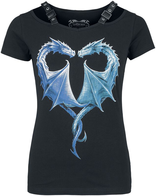 Gothicana X Anne Stokes - T-shirt noir avec imprimé dragon à l'avant