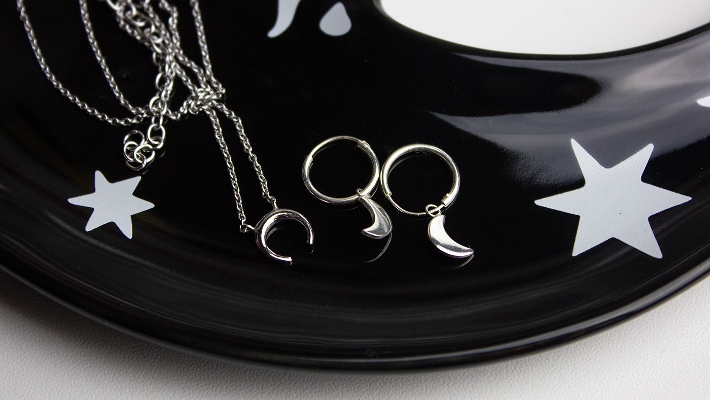 Mondsichel Halskette und Sichelmond Ohrringe