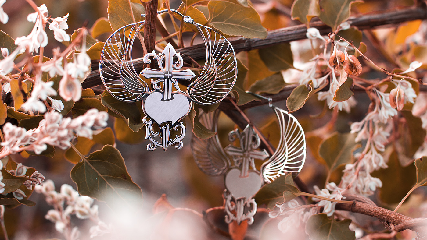 Winged Heart Dagger Hoops
